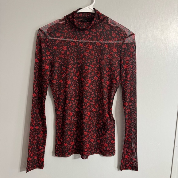 Maje Rouge Red and Black Floral Sheer Top Size 1 - Picture 2 of 9